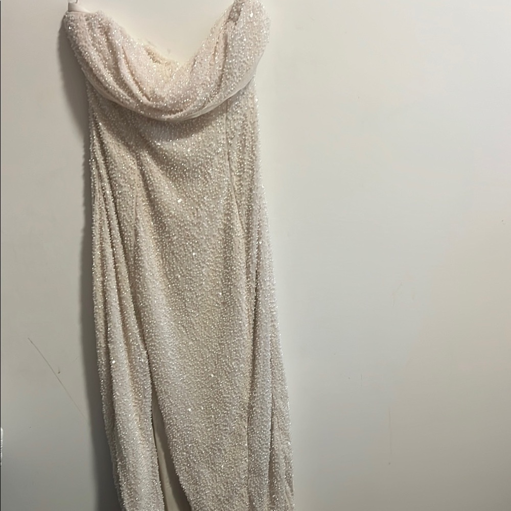 Oh polly Embellished Bandeau Cowl Neck Maxi Dress in White